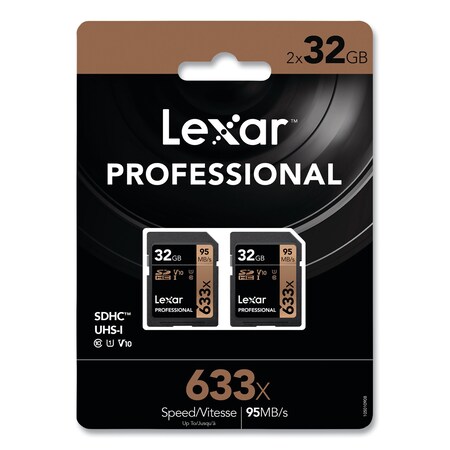 Lexar SDHC Memory Card, UHS-I U1 Class 10, 32 GB, 2PK LSD32GCB1NL6332